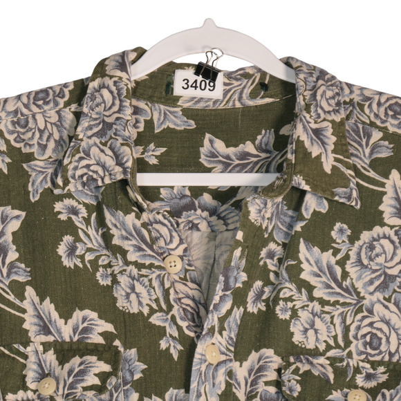Dockers Mens Size XL Green Blue Floral Button Up Shirt Flap Pockets Long Sleeve - Picture 3 of 11